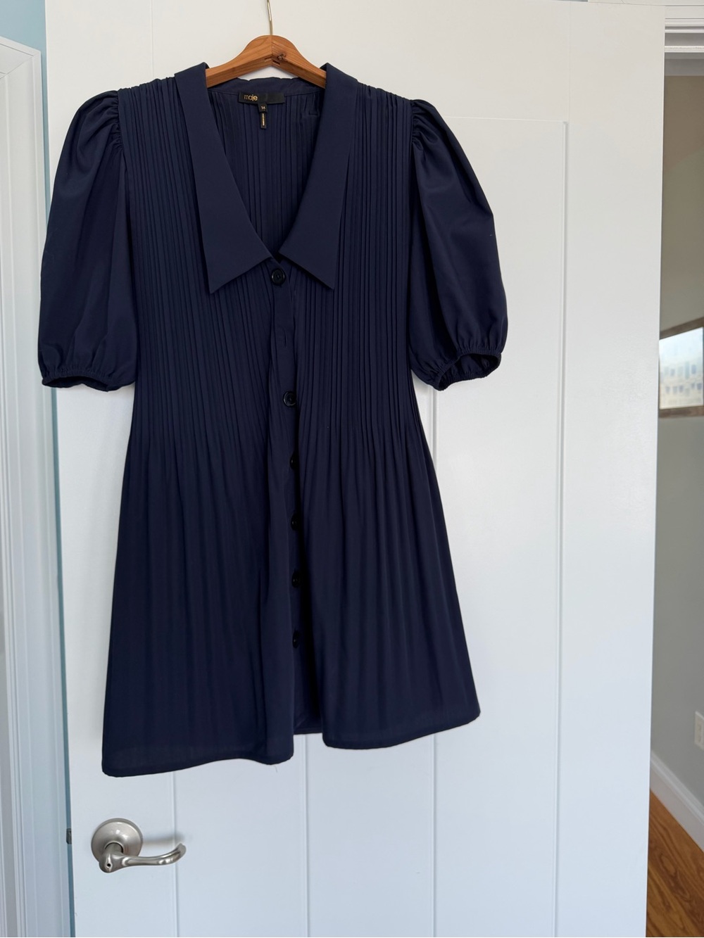 Maje Navy Pleated Dress